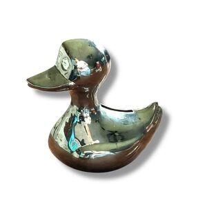 Vintage Piggy Bank Silver Plated Duck Rubber Duckie Denmark Kids Gift‎ Idea